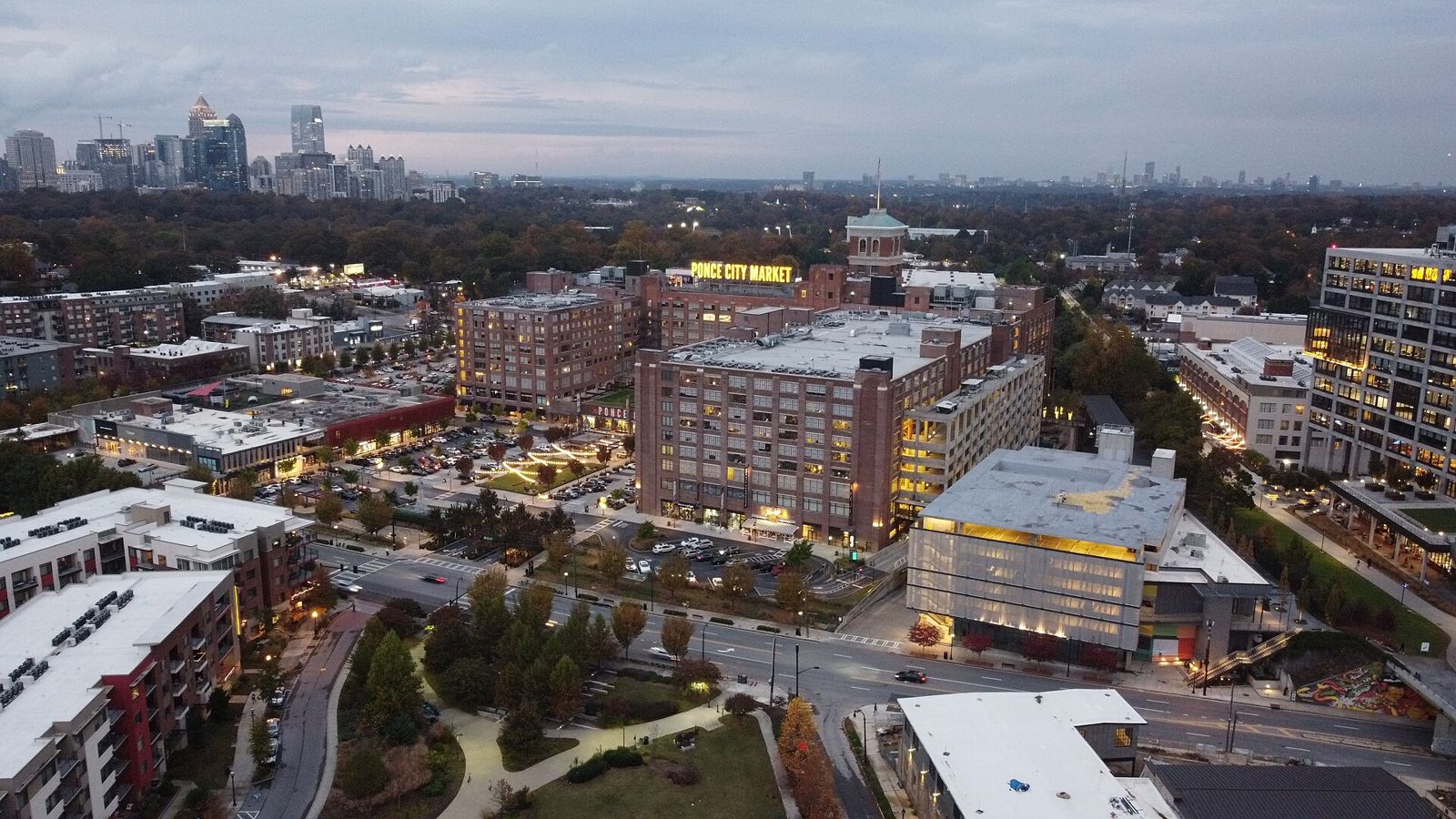 Ponce City Market seen from Historic Fourth Ward Park in Atlanta